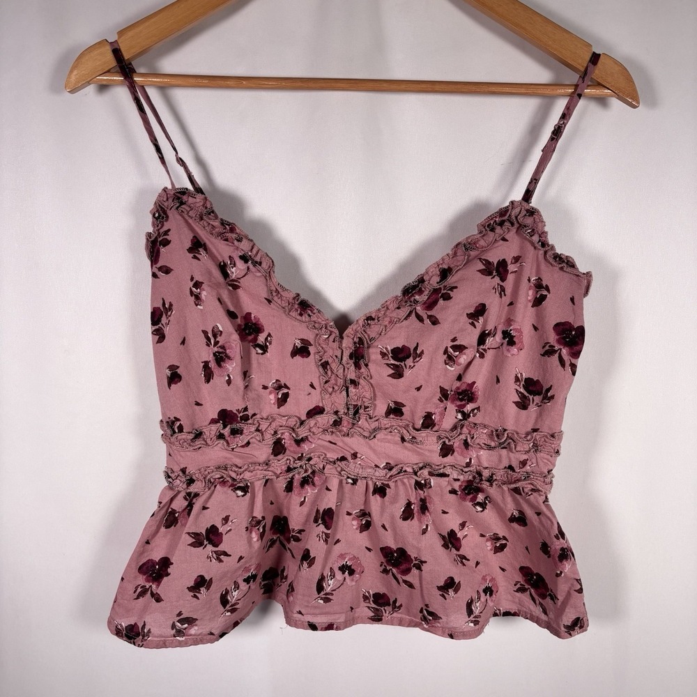 Y2K Babydoll Crop Top Womens Medium Indie Coquette Floral Ruffle Festival Mi Ami